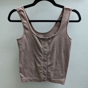 Almost Famous Taupe Ribbed Button-Front Tank Top